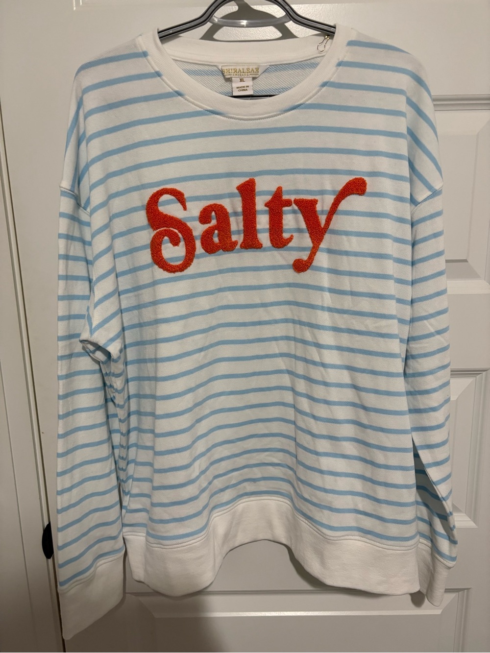 'Salty' Light Blue & White Crewneck Sweatshirt Size XL